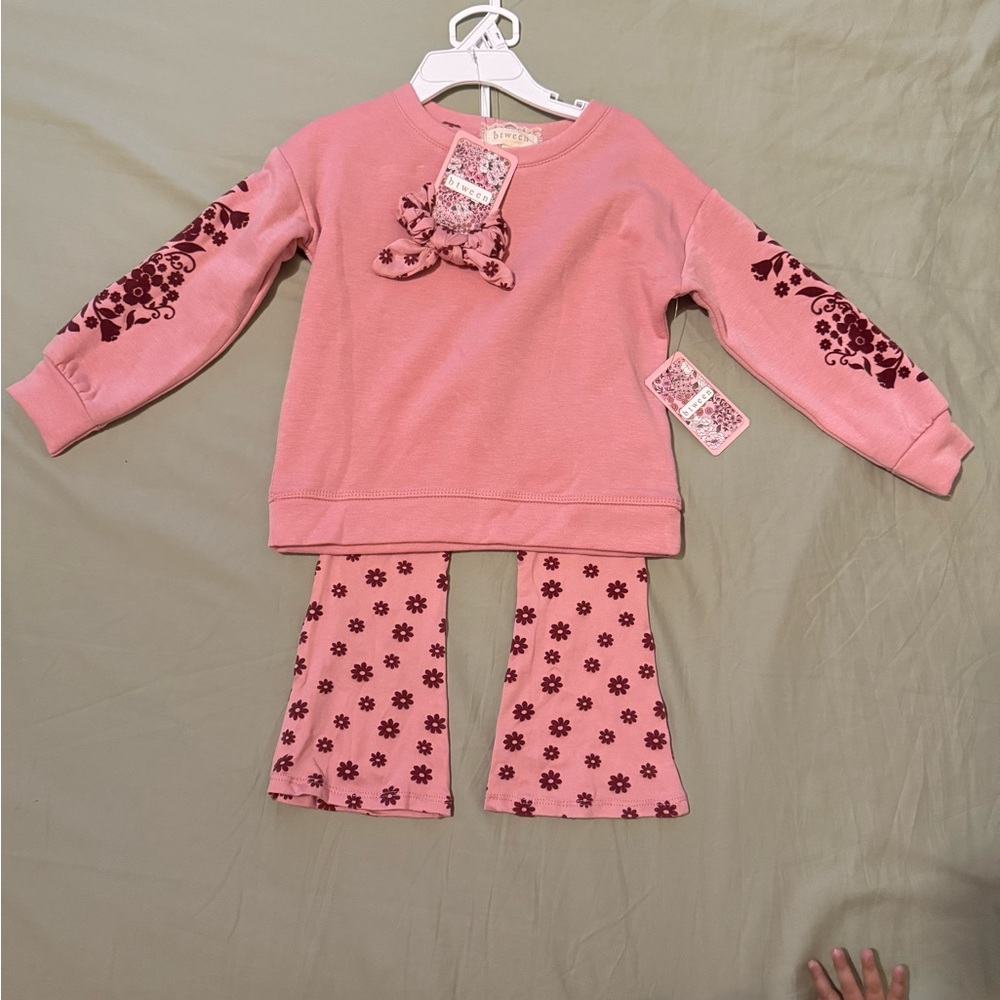 Pink Floral Kids matching set with scrunchie